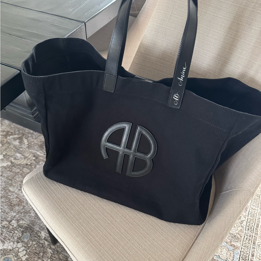 Anine Bing black Canvas Logo Tote AB Emblem